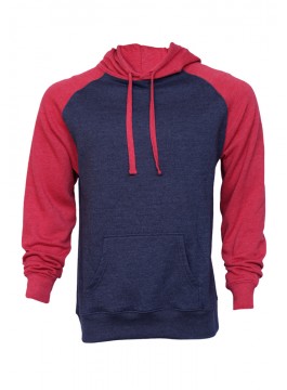 Mens Contrast Raglan Sleeve Pullover Hood with Front Kangaroo Pocket