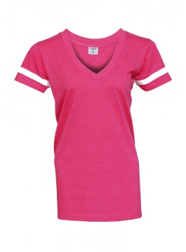 Women Short Sleeve Blend V neck Tee