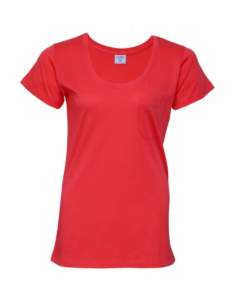 Women Short Sleeve Scoop Neck with front Pocket Tee