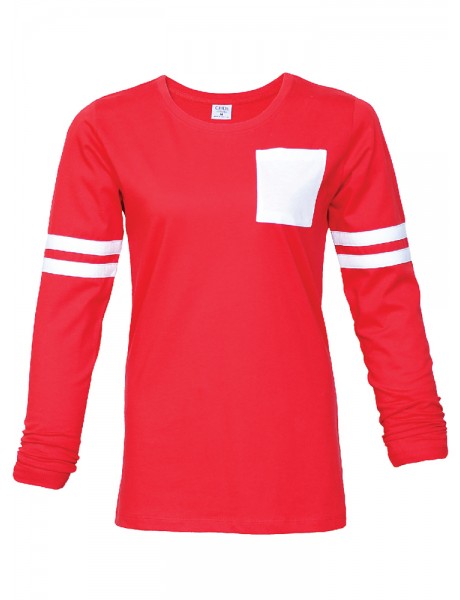 Women Long Sleeve with Front Pocket Tee and Two White Stripe at Sleeve Women Long Sleeve with Front Pocket Tee and Two White Stripe at Sleeve