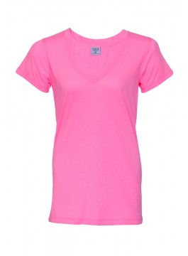 Women Short Sleeve Blend V neck Tee