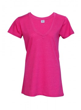 Women Short Sleeve Blend V neck Tee